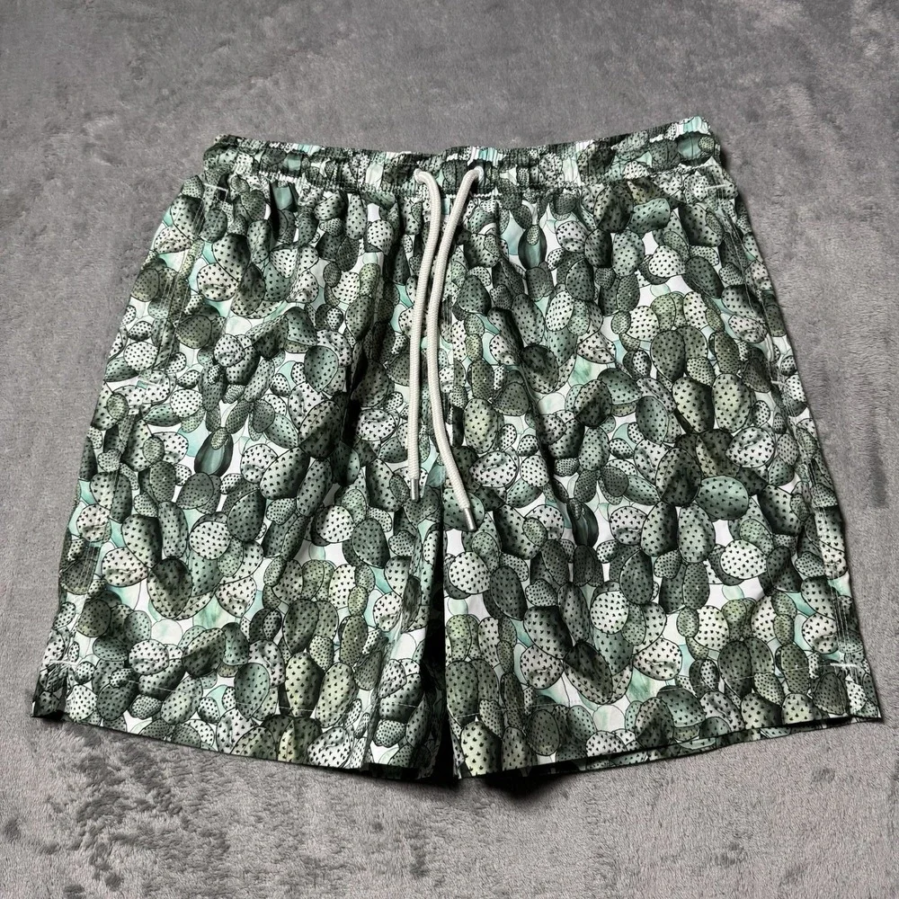 Brooks Brothers‎ Mens Green Cactus Print Lined Swim Trunks Size M Beach Vacation